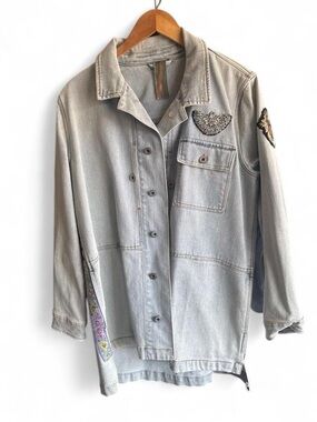 Aratta Light Gray Embroidered Denim Jacket